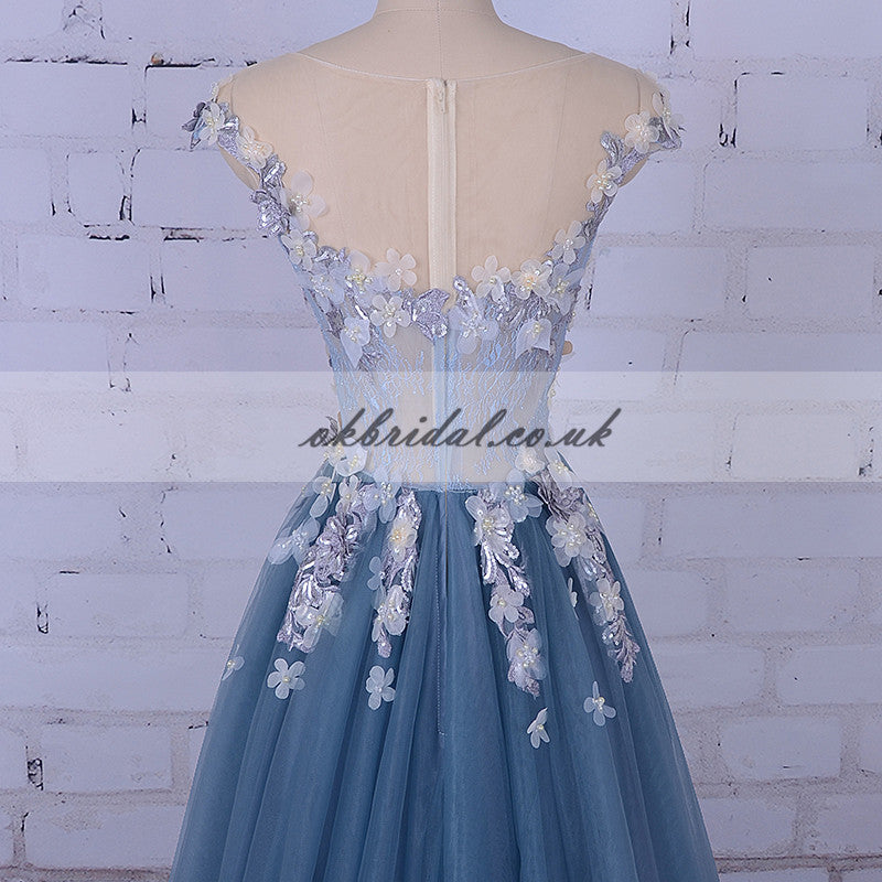 Charming Beaded Prom Dress, A-Line Tulle Prom Dress, Applique Prom Dress, KX353