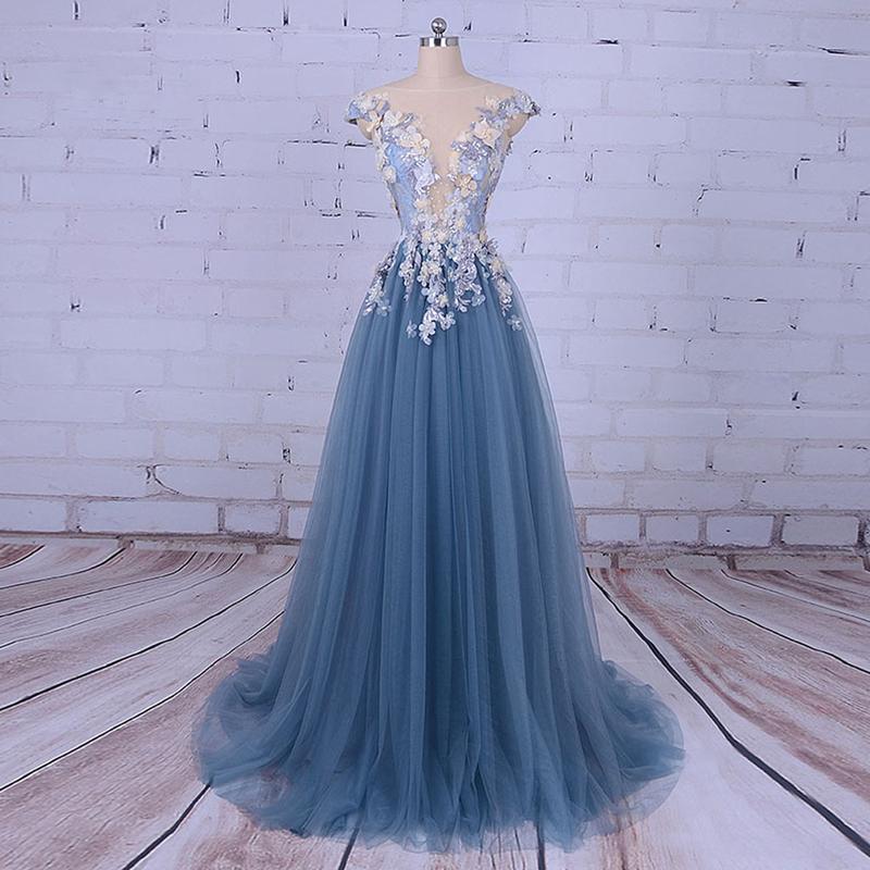 Charming Beaded Prom Dress, A-Line Tulle Prom Dress, Applique Prom Dress, KX353