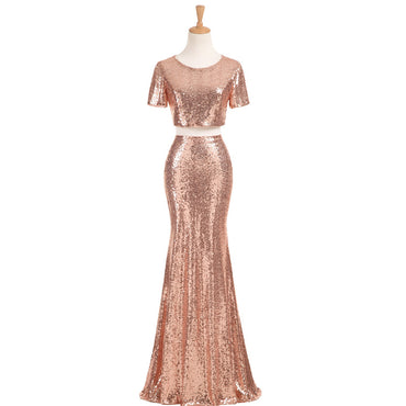 Long Two Pieces Bridesmaid Dress, Mermaid Sexy Dress for Wedding, Sequin Bridesmaid Dress, LB0353