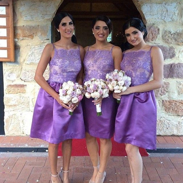 Junior Lace Top Knee Length Cheap Wedding Bridesmaid Dresses, WG354