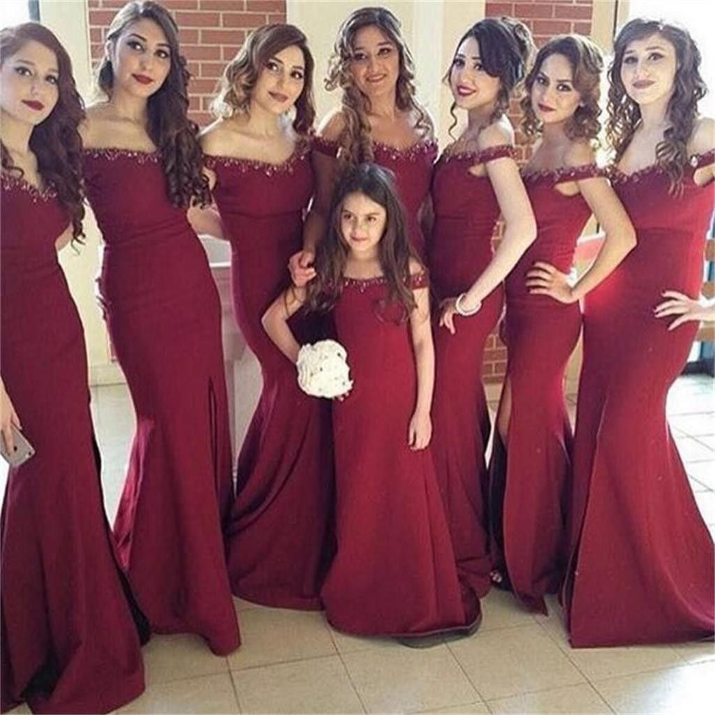 Mermaid Burgundy Off Shoulder Elegant Long Bridesmaid Dresses, WG370