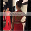 Two Pieces Open-Back Beaded Prom Dress, Red Jersey Slit Prom Dress, KX381