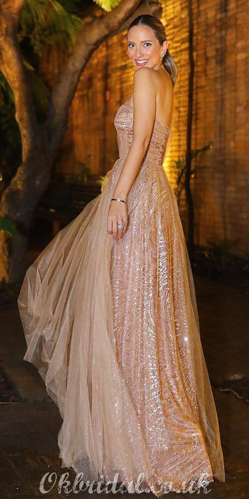 One Shoulder A-line Tulle Backless Sweetheart Sequin Prom Dress, FC3996