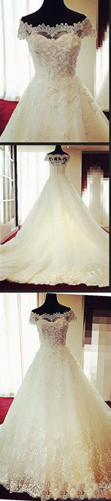 Gorgeous Off Shoulder Cap Sleeve Vantage Lace Wedding Party Dresses, Dresses For Wedding, WD0004