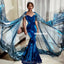 Unqiue Royal Blue Velvet Mermaid Long Prom Dresses, FC4044