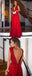 Red A-Line Backless Sexy Deep V-neck Beads Sleeveless Chiffon Prom Dress, FC409