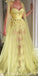 Yellow A-line Tulle Sweetheart Lace Applique Prom Dress, FC4155