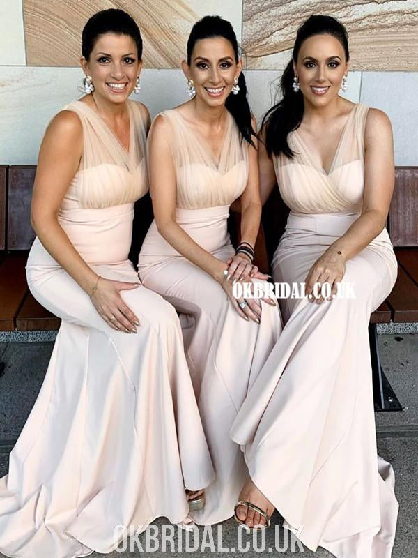 Stunning Mermaid Backless Tulle Floor-Length Sleeveless Bridesmaid Dress, FC4580