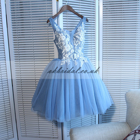 Tulle Sleeveless Homecoming Dress, Applique Knee-Length Homecoming Dress, KX472