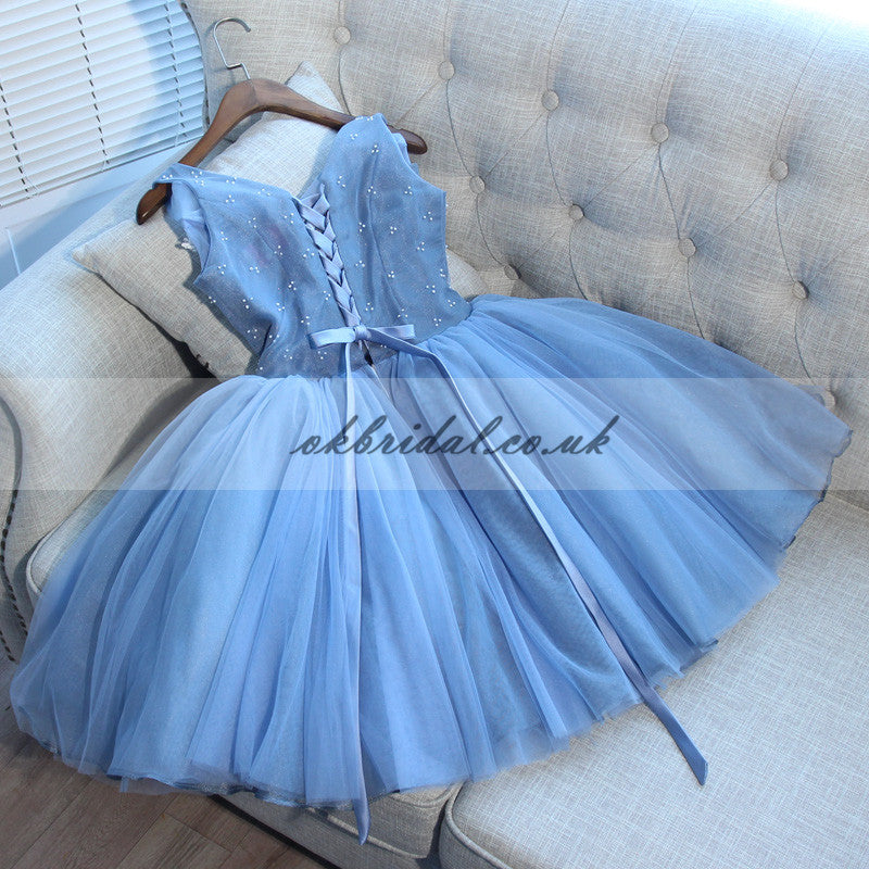 Tulle Sleeveless Homecoming Dress, Applique Knee-Length Homecoming Dress, KX472