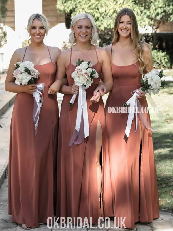 Charming Spaghetti Straps A-line Sexy Slit Backless Bridesmaid Dress, FC4794