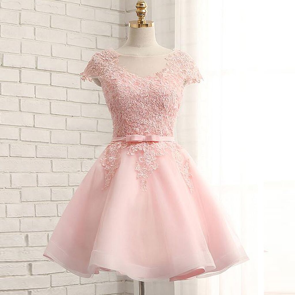 Short Homecoming Dress, Tulle Homecoming Dress, Cap Sleeve Homecoming Dress, Applique Junior School Dress, Lace Graduation Dress, 17486