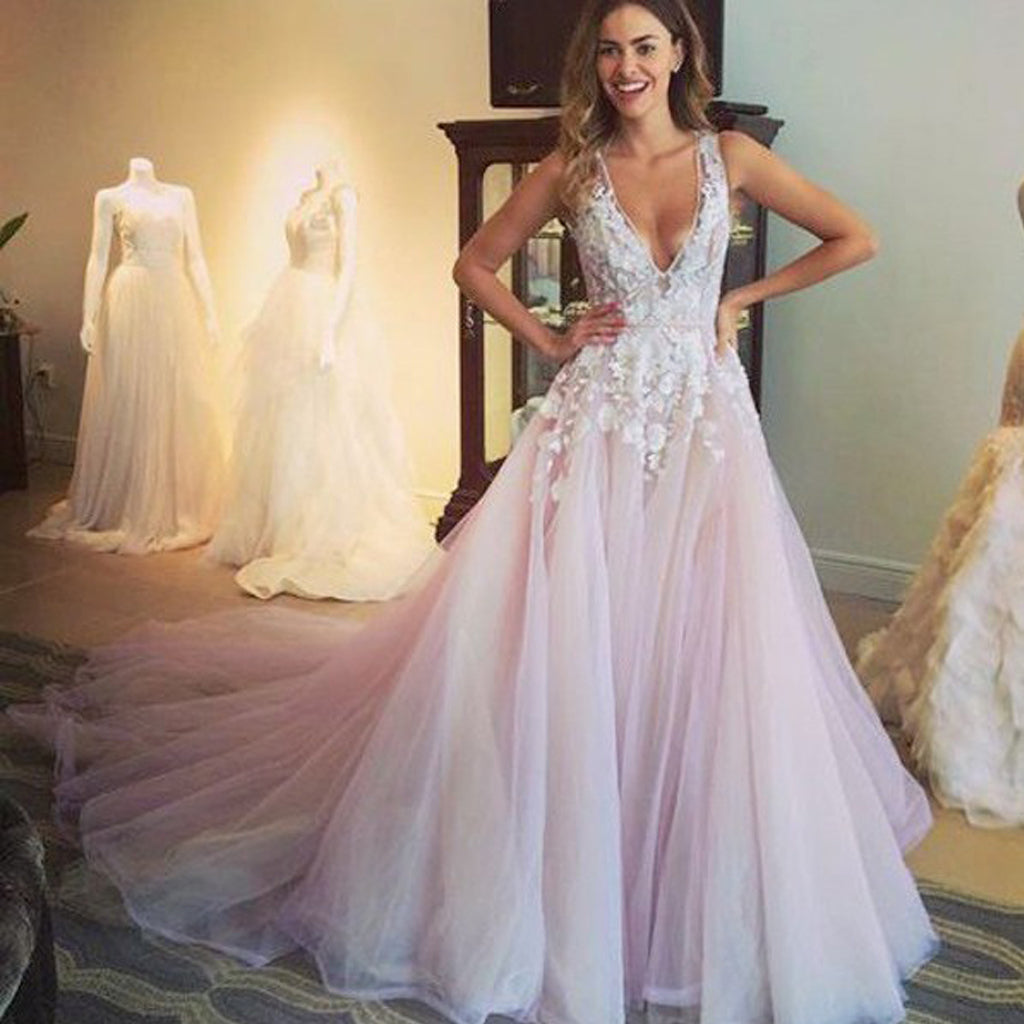 Tulle Wedding Dress, Sleeveless Open-Back Wedding Dress, V-Neck Wedding Dress, LB0509