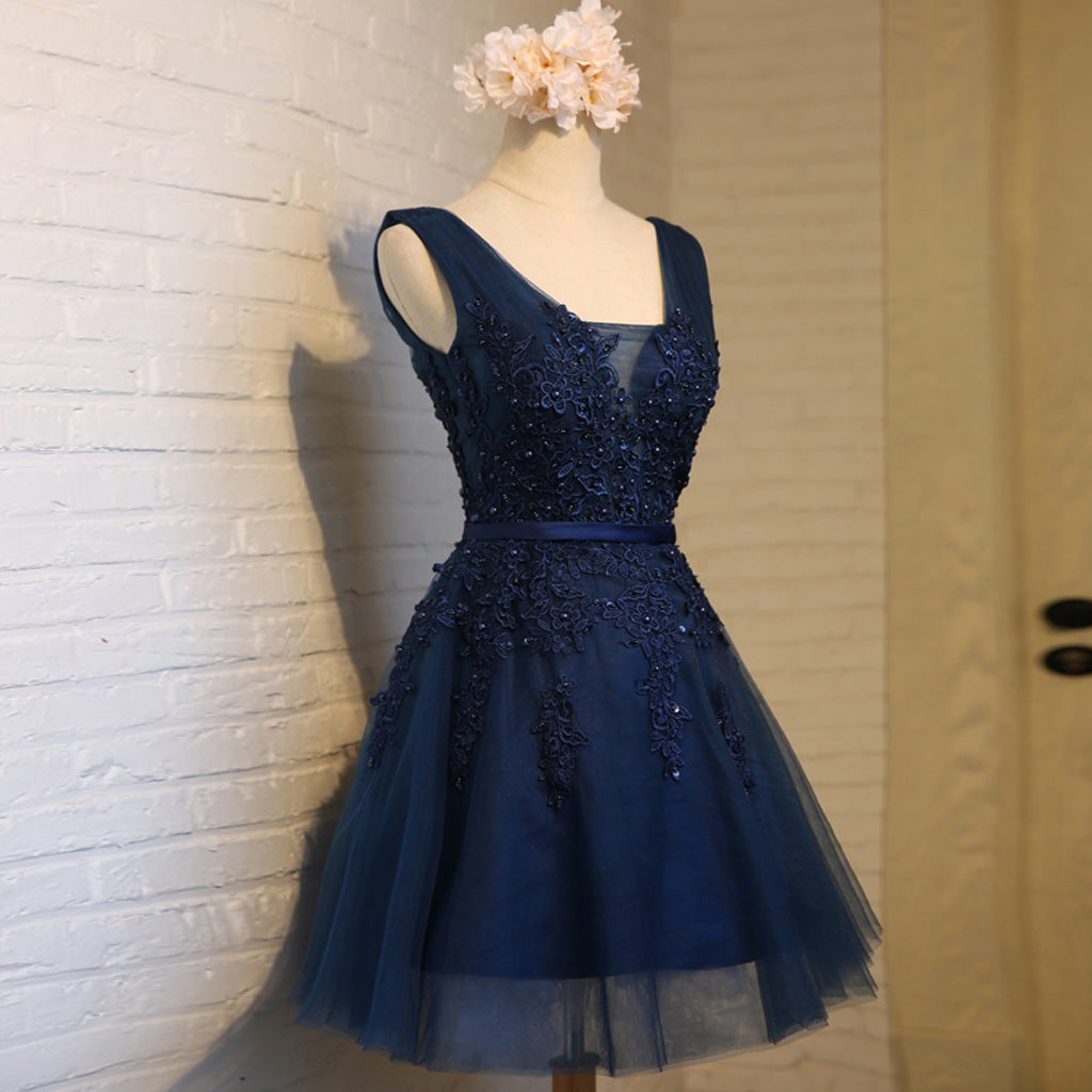 Short Homecoming Dress, Tulle Homecoming Dress, Applique Homecoming Dress, Beading Junior School Dress, Sleeveless Graduation Dress, V-Back Homecoming Dress, LB0515