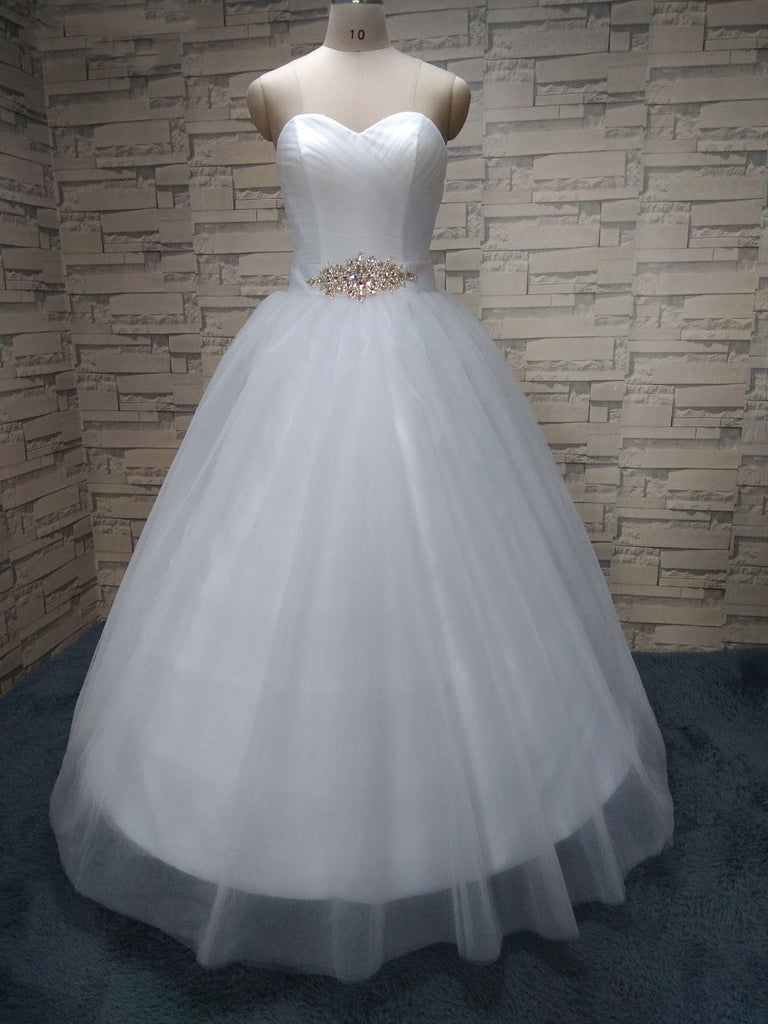 New Arrival Sweet Heart Sleeveless Elegant Tulle Floor-Length Rhinestone Wedding Dresses,220053