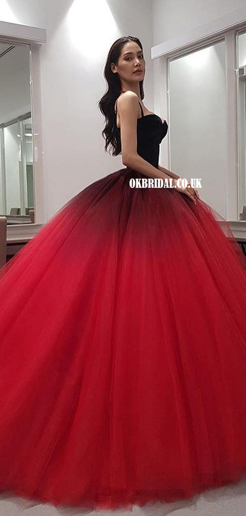 Elegant Sweetheart A-line Tulle Gradual Spaghetti Straps Prom Dresses, FC5440