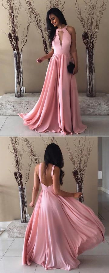 New Arrival A-Line Elastic Satin Backless Floor-Length Prom Dress, FC544