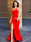 Red Sexy Mermaid Slit Jersey One-Shoulder Long Prom Dresses, FC5450