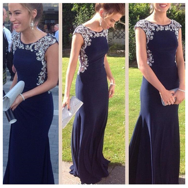 Elegant Navy Simple Cheap Evening Party Long Prom Dress, WG549