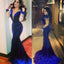 Royal Blue Deep V Neck Long Sleeves Sexy Mermaid Long Prom Dress, WG551