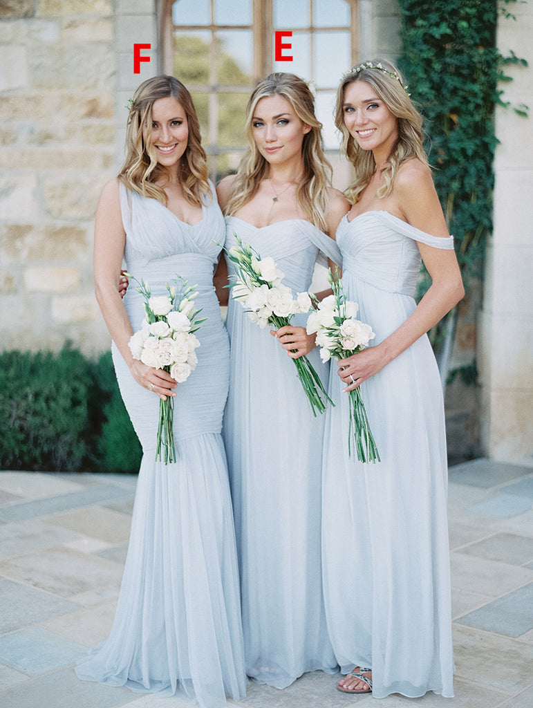 Mismatched Different Styles Chiffon Light Blue A Line Cheap Bridesmaid Dresses, WG104