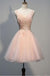 Blush Pink V Back Homecoming Dresses,2017 V-Neck Tulle Short Cocktail Dress Girls Graduation Gowns,220057