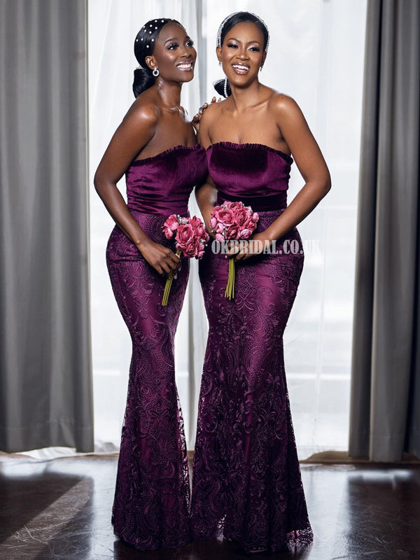 Gorgeous Purple Mermaid Lace Backless Long Bridesmaid Dress, FC5959