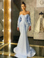 Charming Sweetheart Mermaid Off Shoulder Long Sleeves Prom Dresses, FC5980