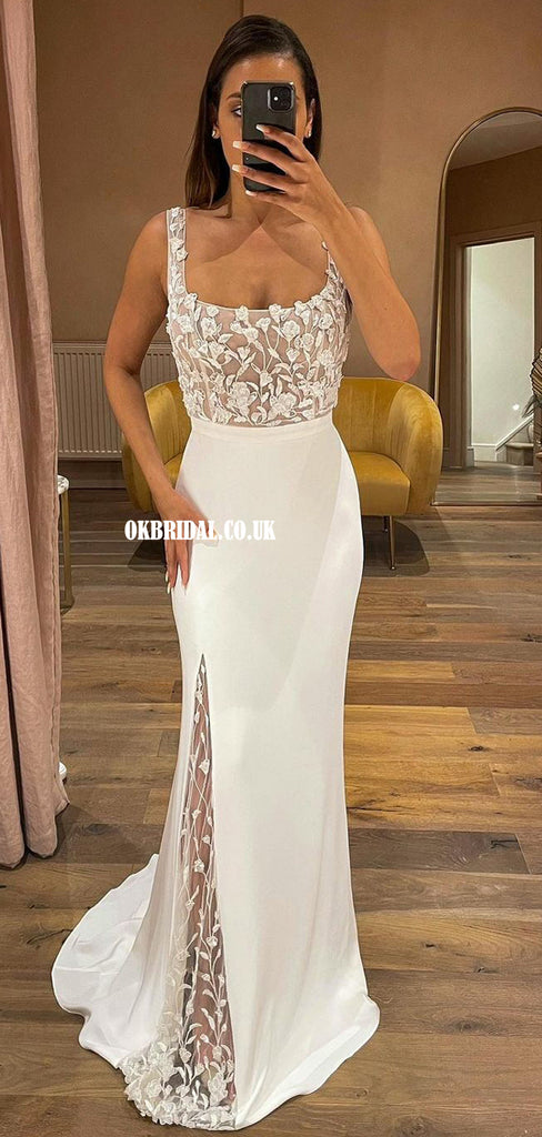 Gorgeous Scoop Neck Mermaid Lace Backless Sexy Wedding Dresses, FC6035