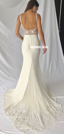 Gorgeous Scoop Neck Mermaid Lace Backless Sexy Wedding Dresses, FC6035