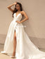 A-line Satin Backless V-neck Sexy Slit Beach Wedding Dresses, FC6078