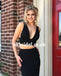 Black Two Pieces Prom Dresses, Simple Design V-Neck Prom Dresses, KX608