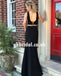 Black Two Pieces Prom Dresses, Simple Design V-Neck Prom Dresses, KX608