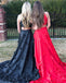 Black and Red A-Line Satin Sleeveless Applique Long Prom Dress, FC609