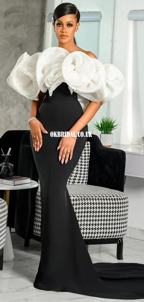 Black Off Shoulder Gorgeous Mermaid Long Prom Dresses, FC6105