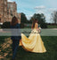 A-Line Satin Prom Dress, Charming Yellow V-Back Prom Dress, KX610