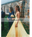 A-Line Satin Prom Dress, Charming Yellow V-Back Prom Dress, KX610