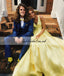 A-Line Satin Prom Dress, Charming Yellow V-Back Prom Dress, KX610