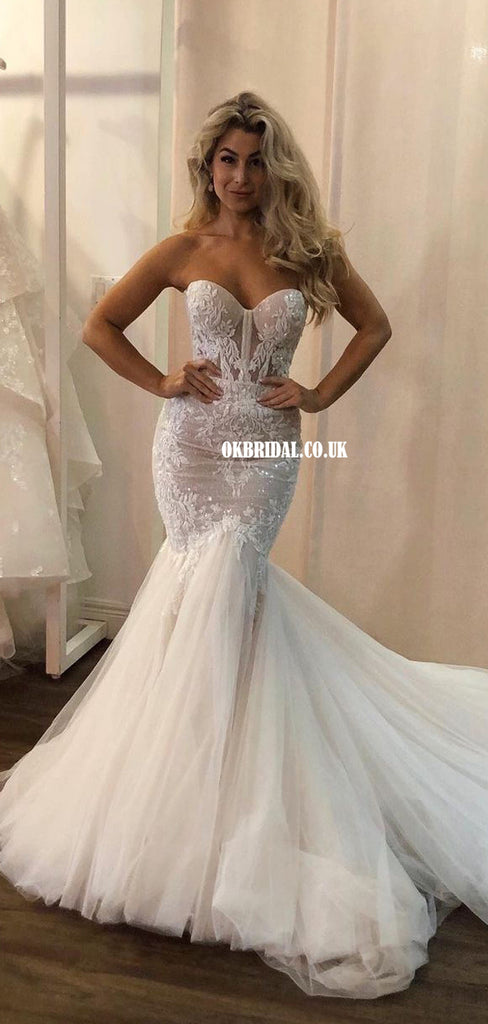 Gorgeous Sweetheart Lace Mermaid Backless Long Wedding Dresses, FC6116