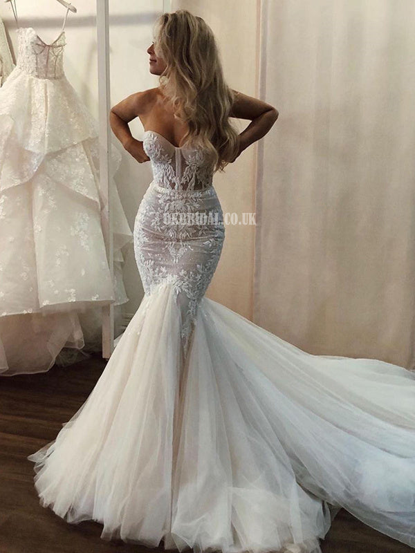 Gorgeous Sweetheart Lace Mermaid Backless Long Wedding Dresses, FC6116