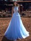 Halter A-line Tulle Sparkle Backless Beaded Prom Dresses, FC6148