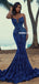 Royal Blue Mermaid Sparke Sequin Backless Long Prom Dresses, FC6249