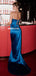 Straight Neck Royal Blue Satin Slit Backless Prom Dresses, FC6254