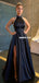 Black Elagant A-line Satin Sleeveless Open-Back Lace Prom Dresses, FC6256