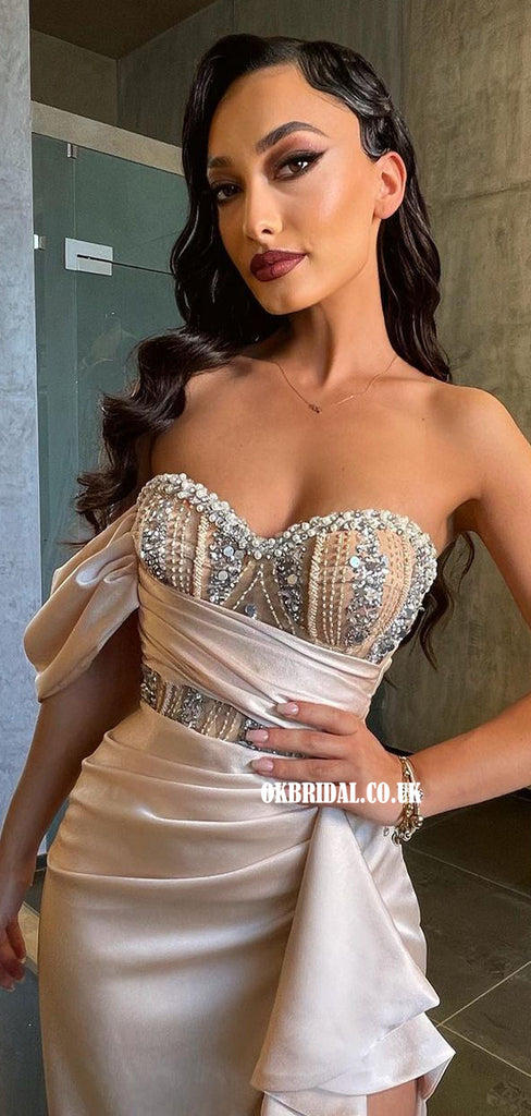 Stunning Sweetheart Mermaid Off Shoulder Beaded Prom Dresses, FC6258