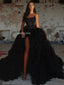 Stunning Black A-line Tulle Sexy High Slit Sequin Dresses, FC6536