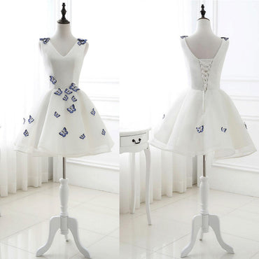 Short Homecoming Dress, Organza Homecoming Dress, Applique Homecoming Dress, V-Neck Junior School Dress, Knee-Length Graduation Dress, Lovely Homecoming Dress, LB0659