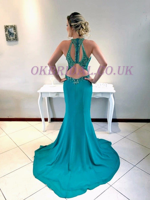 Beaded Prom Dress, Jersey Prom Dress, Mermaid Prom Dress, Sexy Prom Dress, Sleeveless Prom Dress, KX66