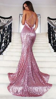 Long Spaghetti Straps Prom Dress, Sequin Mermaid Prom Dress, Sexy Prom Dress, Backless Prom Dress, V-Neck Party Dresses, Evening Dresses, LB0681