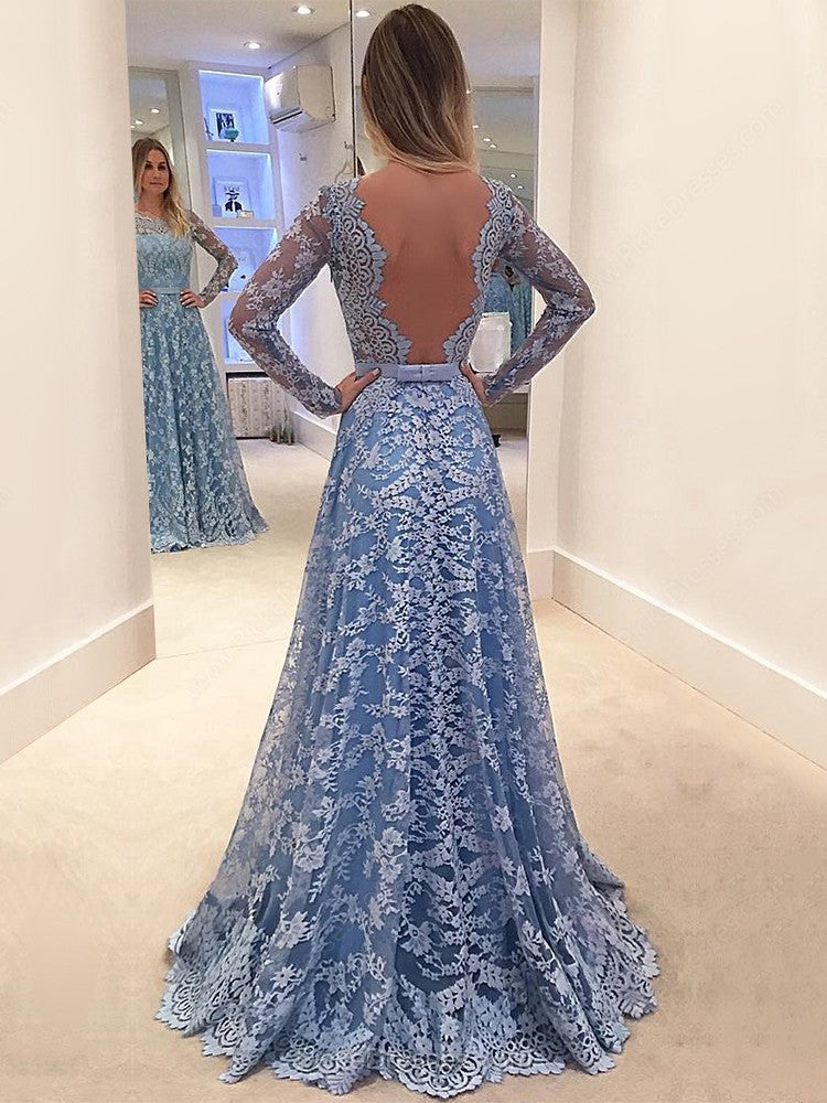 Long Prom Dress, Long Sleeve Prom Dress, Lace Prom Dress, A-Line Prom Dress, Beautiful Prom Dress, Backless Prom Dress, Party Dresses, Evening Dresses, LB0685